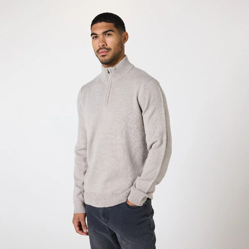 Light on Body Knit 1/4 Zip Funnel Neck | Stone Earthy Men's Sustainable 