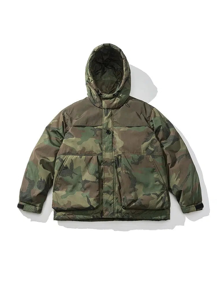 Bohemian Tribal Hooded Camouflage Down Jacket Hip Men's Urban