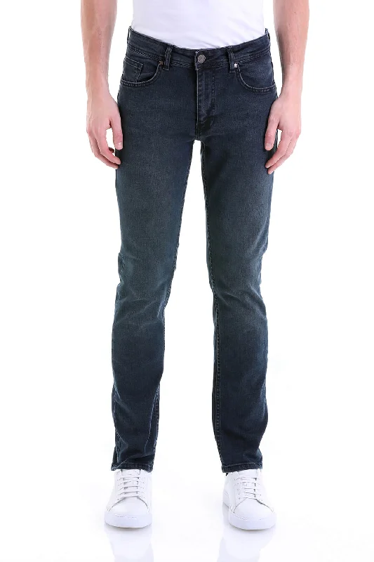 Slim Fit Low Waist Navy Cotton Denim Jeans Modern Men's Geometric