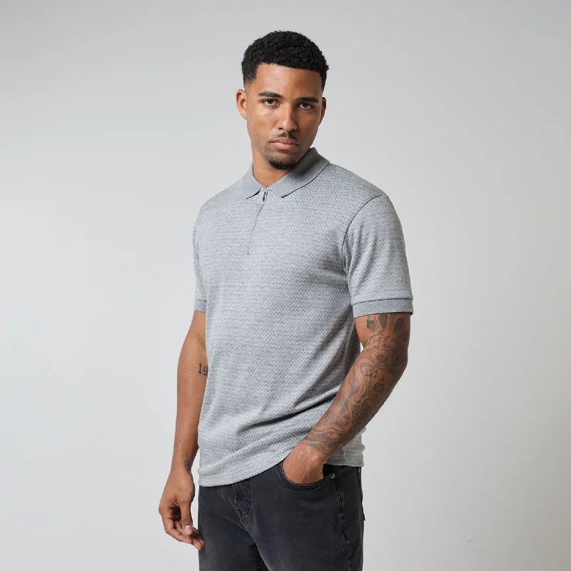 Soft to Touch Zigzag Knit Zipped Polo | Grey Lumberjack