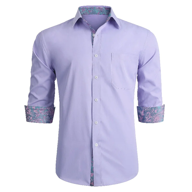 Men's Patchwork Dress Shirt with Pocket - PURPLE/PINK Elegant Men's Cashmere