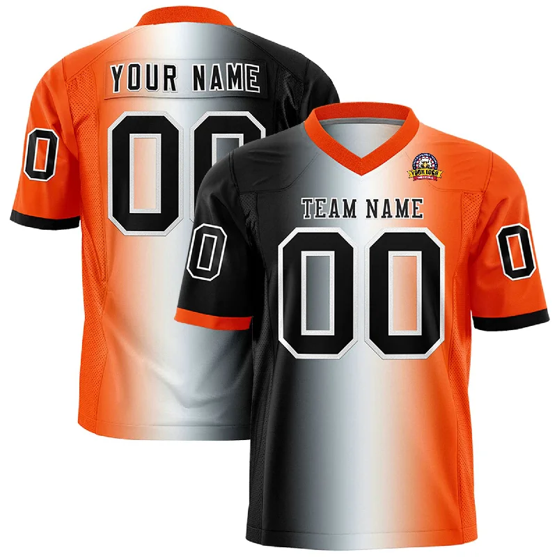 Custom Black White-Orange Personalized Gradient Fashion Authentic Football Jersey Youthful Men's Anime