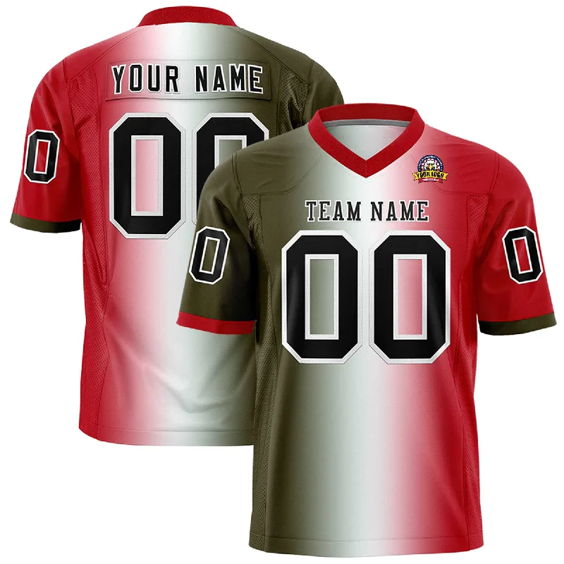 Custom Olive White-Red Personalized Gradient Fashion Authentic Football Jersey Business