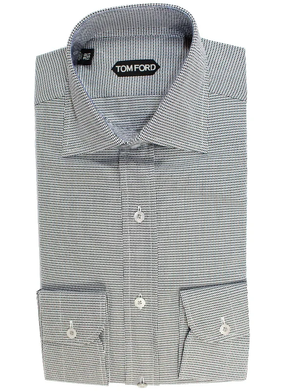 Tom Ford Dress Shirt White Black Geometric 39 - 15 1/2 Slim Fit - REDUCED SALE Sophisticated Men's French