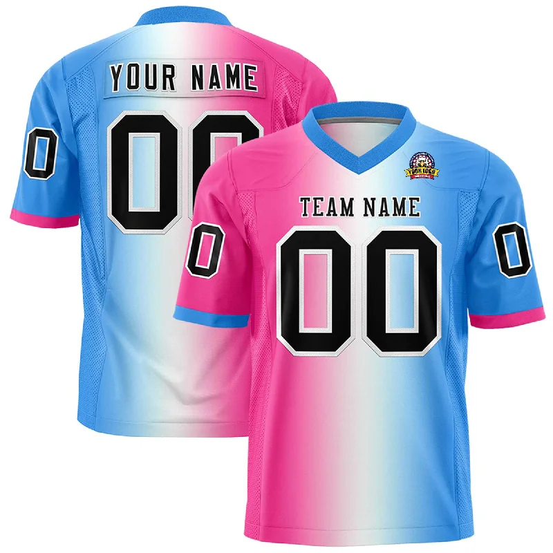 Custom Pink White-Powder Blue Personalized Gradient Fashion Authentic Football Jersey Hip Men's Urban