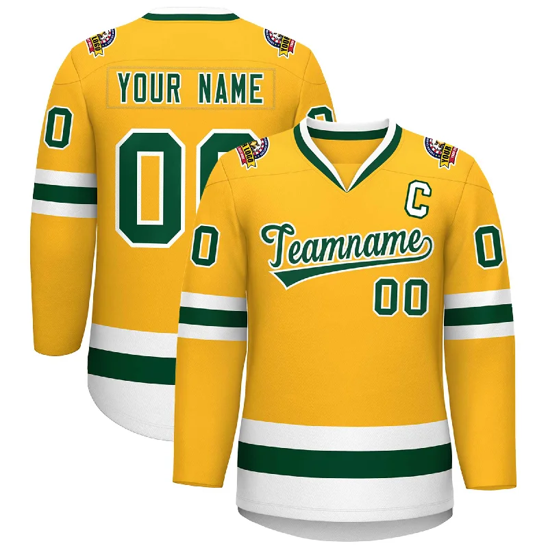 Custom Gold Green-White Classic Style Hockey Jersey Refined Men's Velvet