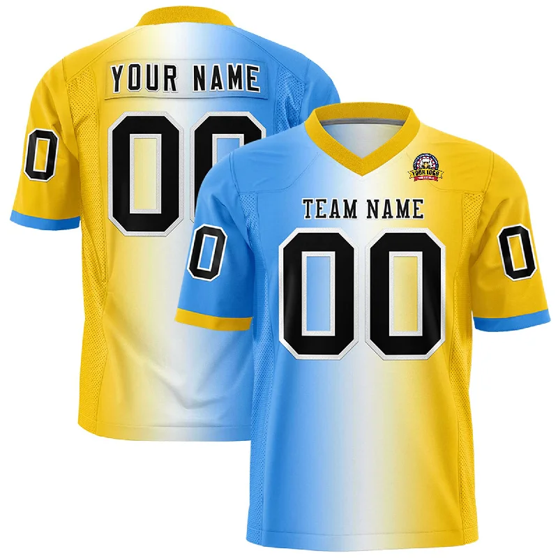 Custom Powder Blue White-Gold Personalized Gradient Fashion Authentic Football Jersey Dapper Men's 1920S