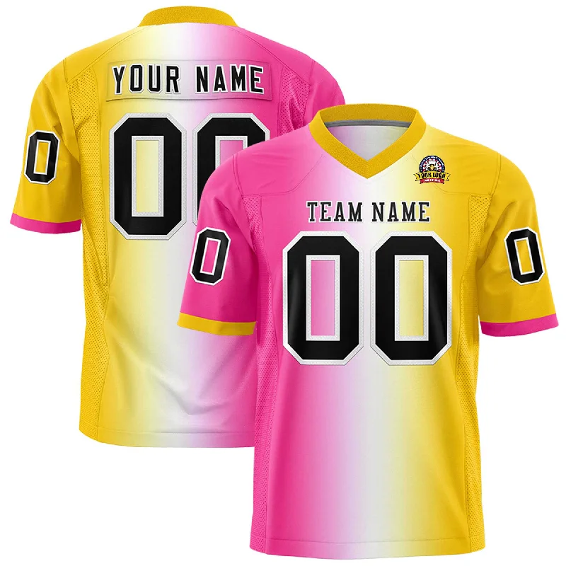 Custom Pink White-Gold Personalized Gradient Fashion Authentic Football Jersey Business