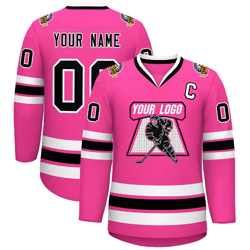 Custom Pink Black-White Classic Style Hockey Jersey Relaxed Men's Beach