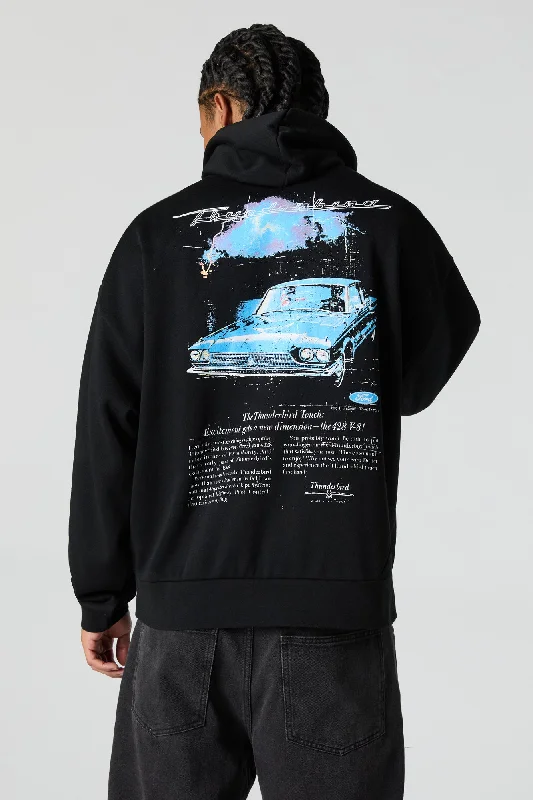 Comfort Fit Ford Thunderbird Graphic Fleece Hoodie Hip Men's Urban