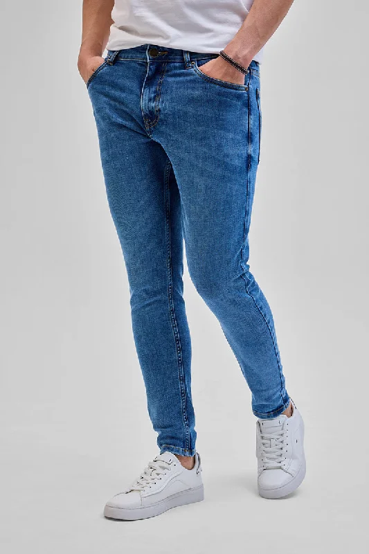 Blue Skinny Fit Jeans Youthful Men's Pop