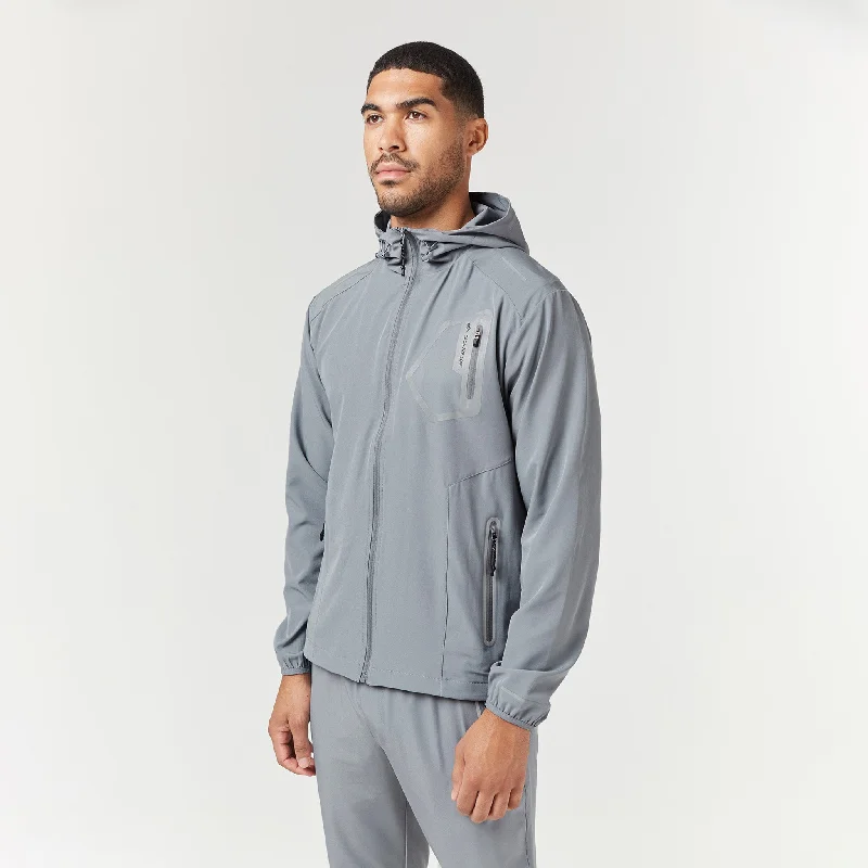 Hip - Hop Style Tech Pocket Windbreaker | Mid Grey Rugged Men's Outdoor 