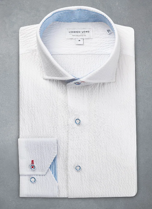 Alexander in White Contrast Seersucker Shirt Practical Men's Multi