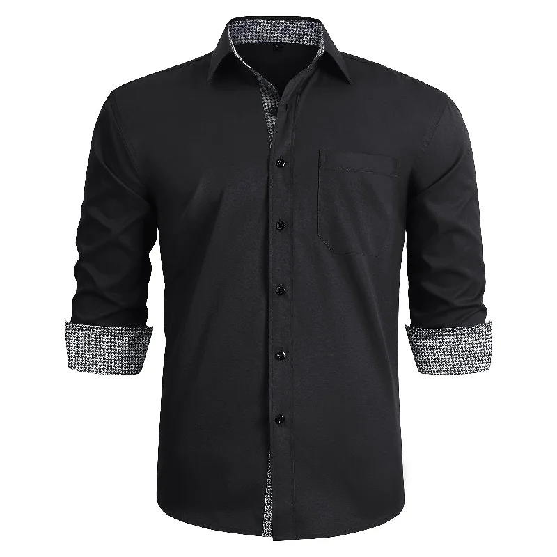 Men's Patchwork Dress Shirt with Pocket - BLACK/GREY Polished Men's Silk