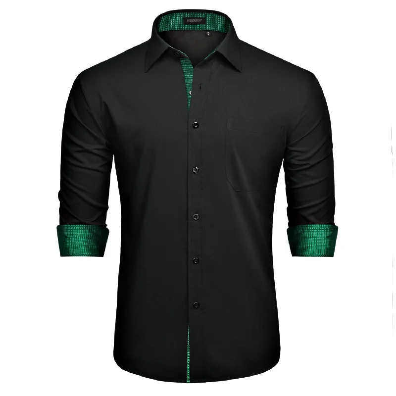 Men's Patchwork Dress Shirt with Pocket - 01-BLACK/GREEN Sleek Men's Contemporary 