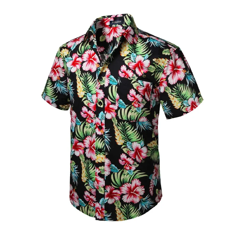 Funky Hawaiian Shirts with Pocket - BLACK-1 Athletic Men's Compression