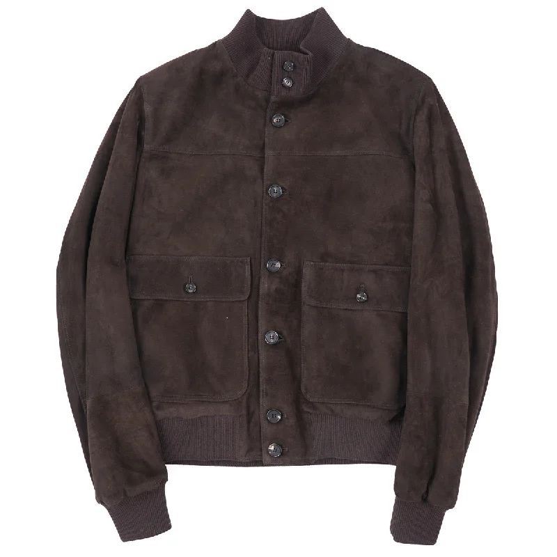 Snug fitting Rifugio Wool-Lined Suede Bomber Jacket Streetwear Style