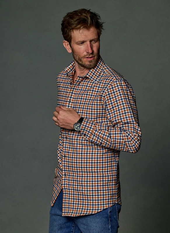 Alexander Sport Shirt in Navy and Orange Check Trendy Men's Bucket