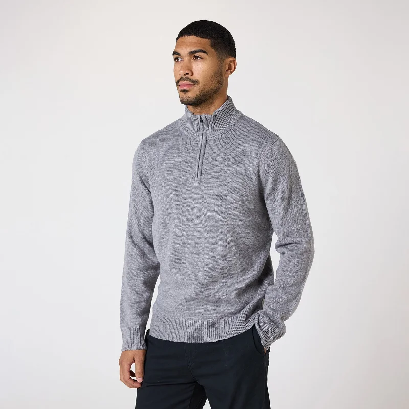 Cozy Feeling Knit 1/4 Zip Funnel Neck | Grey Practical Men's Multi