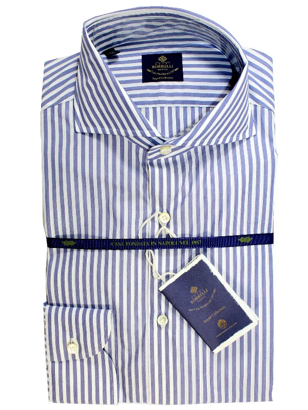 Luigi Borrelli Dress Shirt ROYAL COLLECTION White Blue Stripes 38 - 15 Traditional Men's Country