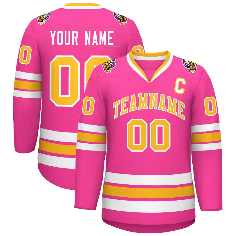 Custom Pink Gold-White Classic Style Hockey Jersey Stylish Men's Neon