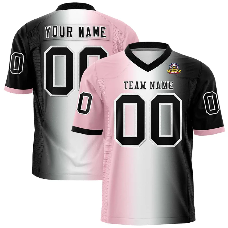 Custom Light Pink White-Black Personalized Gradient Fashion Authentic Football Jersey Tough Men's Military