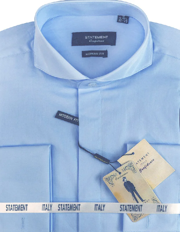 MODERN FIT BLUE DRESS SHIRT WITH SPREAD COLLAR & FRENCH CUFF Dynamic Men's High