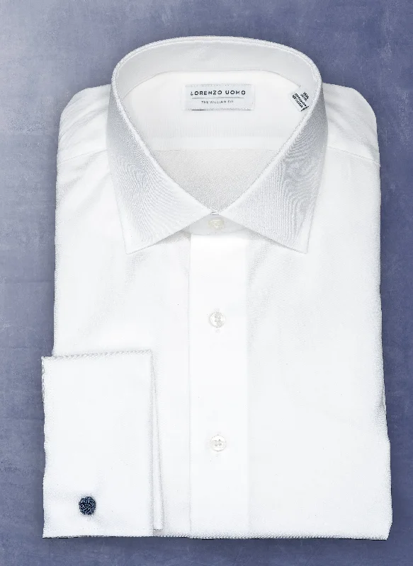 William in White Nano Grid Textured French Cuff Shirt Laid