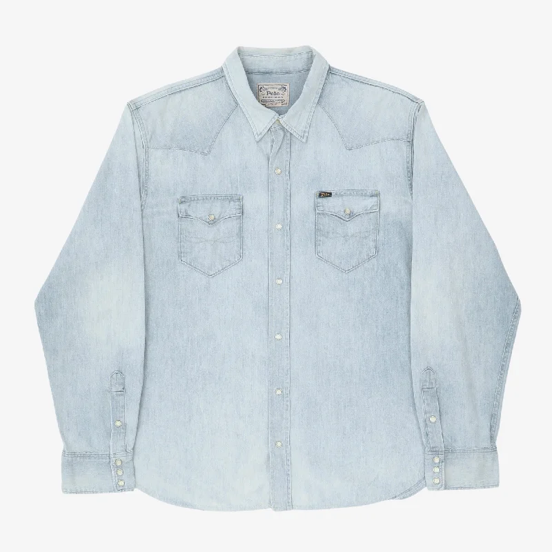 Lightweight Denim Western Shirt Artistic Men's Hand