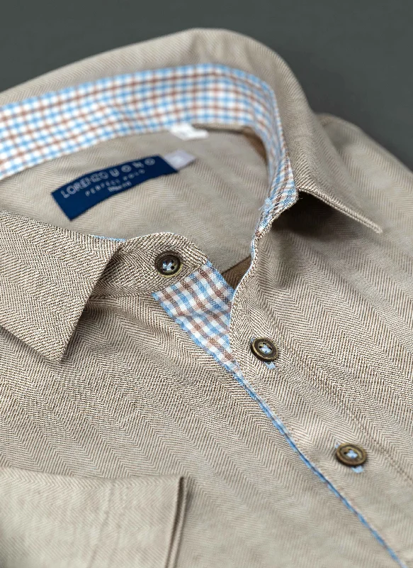 The Perfect Polo Shirt in Herringbone Latte Sand Modern Men's 