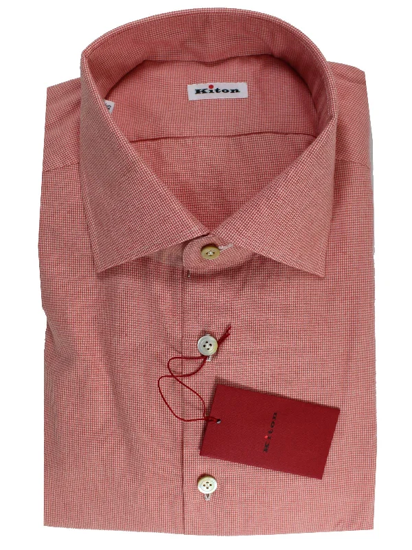 Kiton Shirt Pink Mini Houndstooth Sartorial Dress Shirt 43 - 17 REDUCED - SALE Dapper Men's Bow