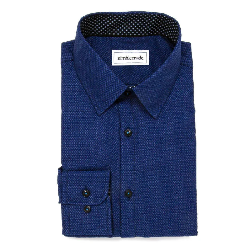 Dark Navy Blue Textured Dress Shirt | The Constellation Beach