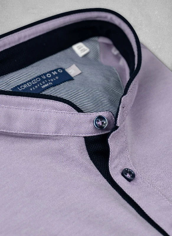 The Perfect Polo Shirt with Band Collar in Lavender Polished Men's Silk