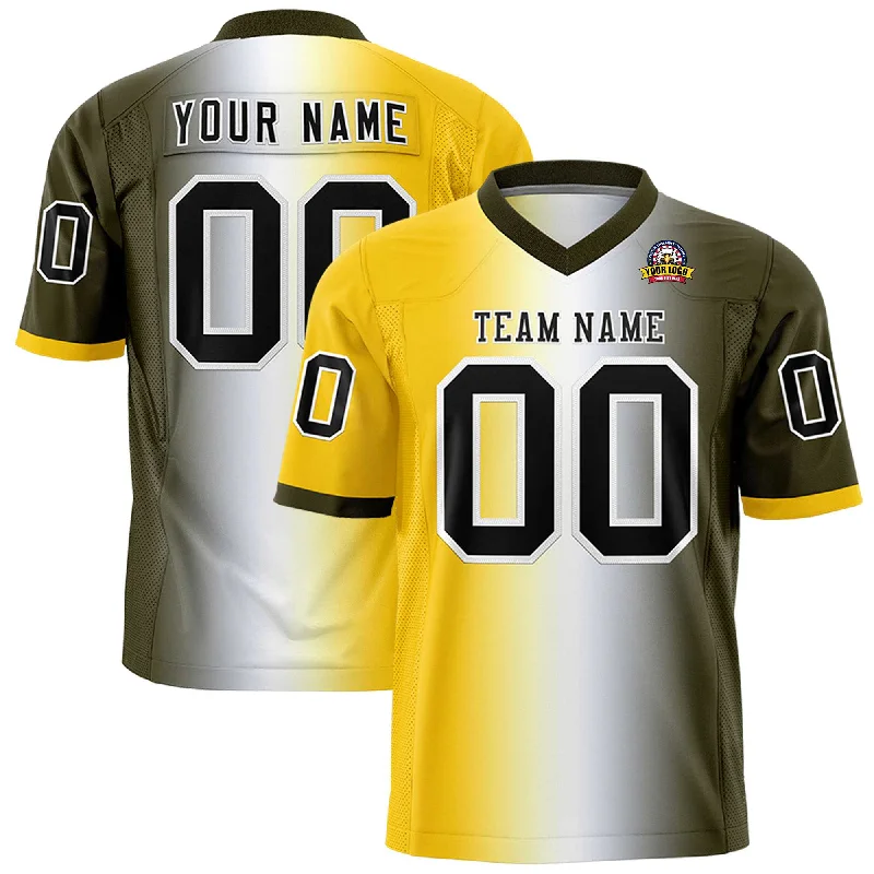 Custom Gold White-Olive Personalized Gradient Fashion Authentic Football Jersey Sharp Men's Italian