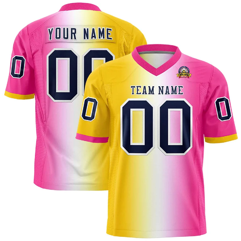 Custom Gold White-Pink Personalized Gradient Fashion Authentic Football Jersey Classic Men's Pin