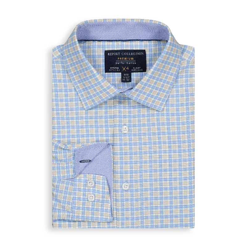 Light Blue Plaid Performance Shirt Rugged Men's Outdoor 