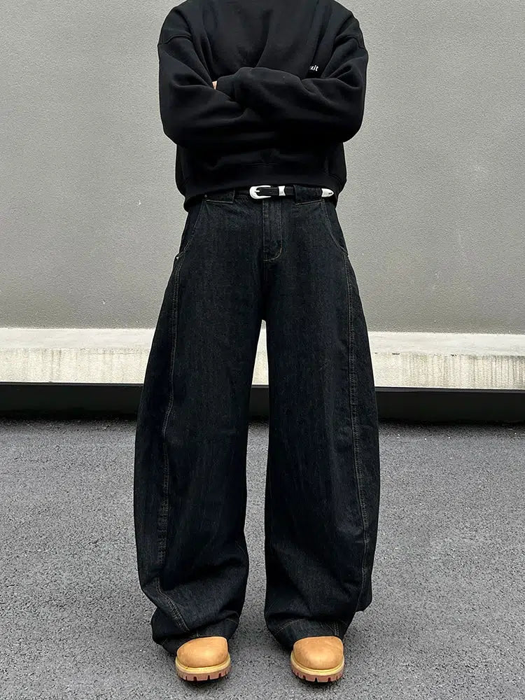 Black Wide-Leg Denim Pants Dapper Men's Bow