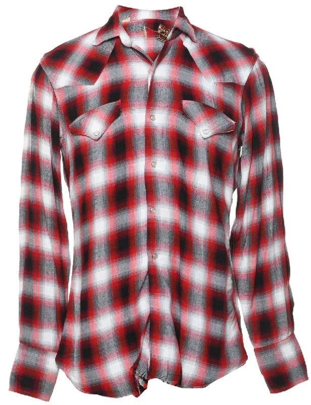 Cloud Soft Checked Black, Grey & Red Western Shirt - M Trendy Men's Oversized