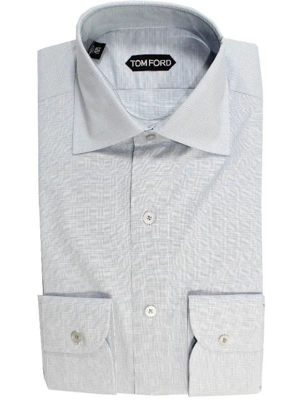 Tom Ford Shirt White Gray Check 39 - 15 1/2 Slim Fit SALE Stylish Men's Tropical 