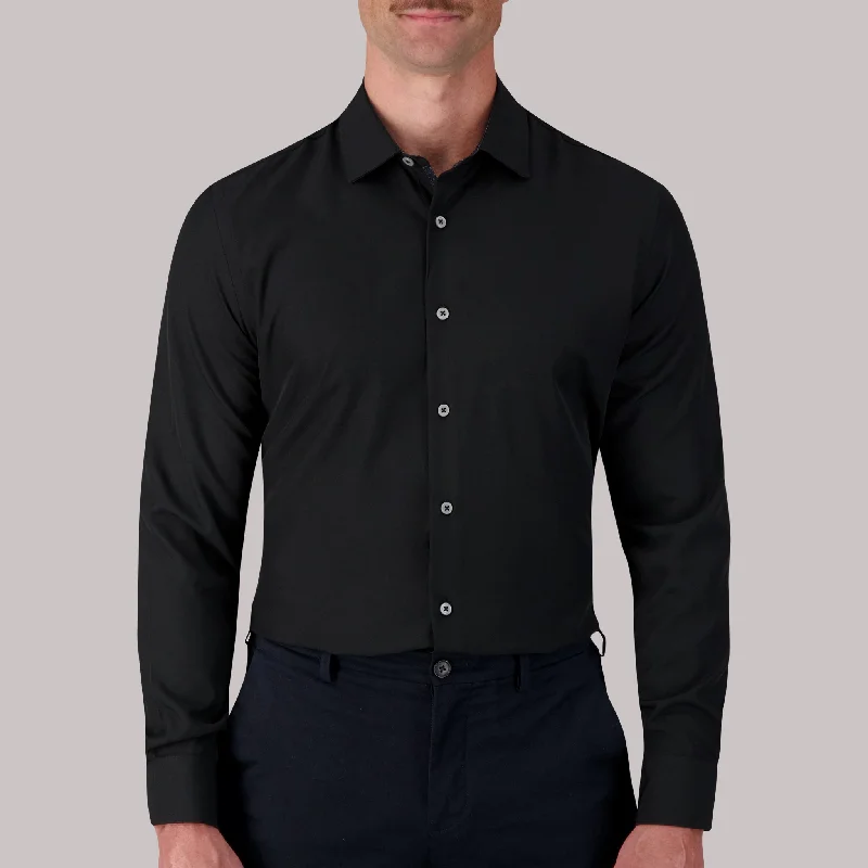 Long Sleeve 4-Way Stretch Dress Shirt in Black British Gentleman Style