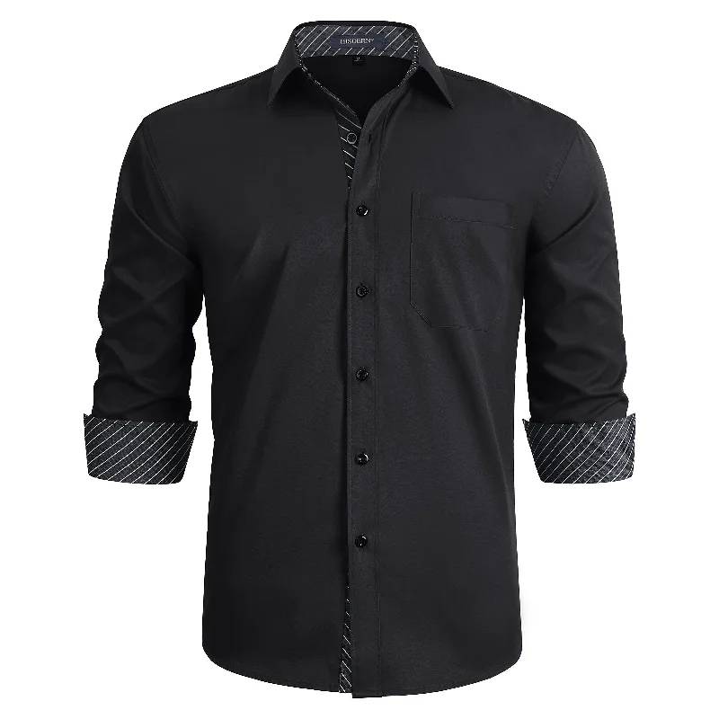 Men's Patchwork Dress Shirt with Pocket - BLACK/WHITE Dynamic Men's High