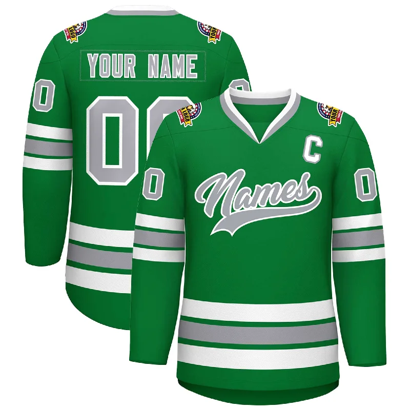 Custom Kelly Green Gray-White Classic Style Hockey Jersey Youthful Men's Anime