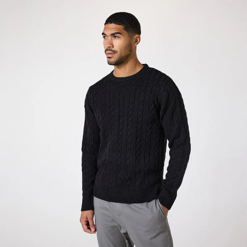 Anime Inspired Cable Knit Crewneck | Black Tailored