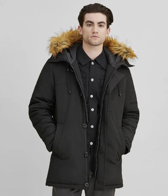 Super soft Hooded Button Parka Unique Men's Patch