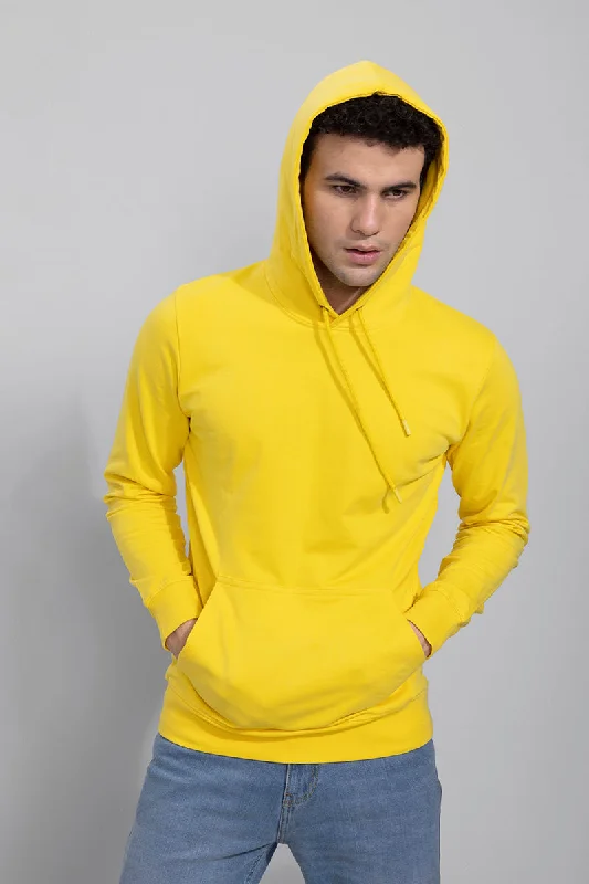 Anime Inspired Solid Yellow Hoodie Minimalist Men's Casual 