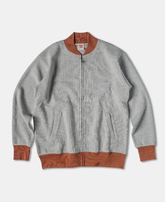 Feather light Waffle Cotton Full-Zip Track Jacket - Gray Street