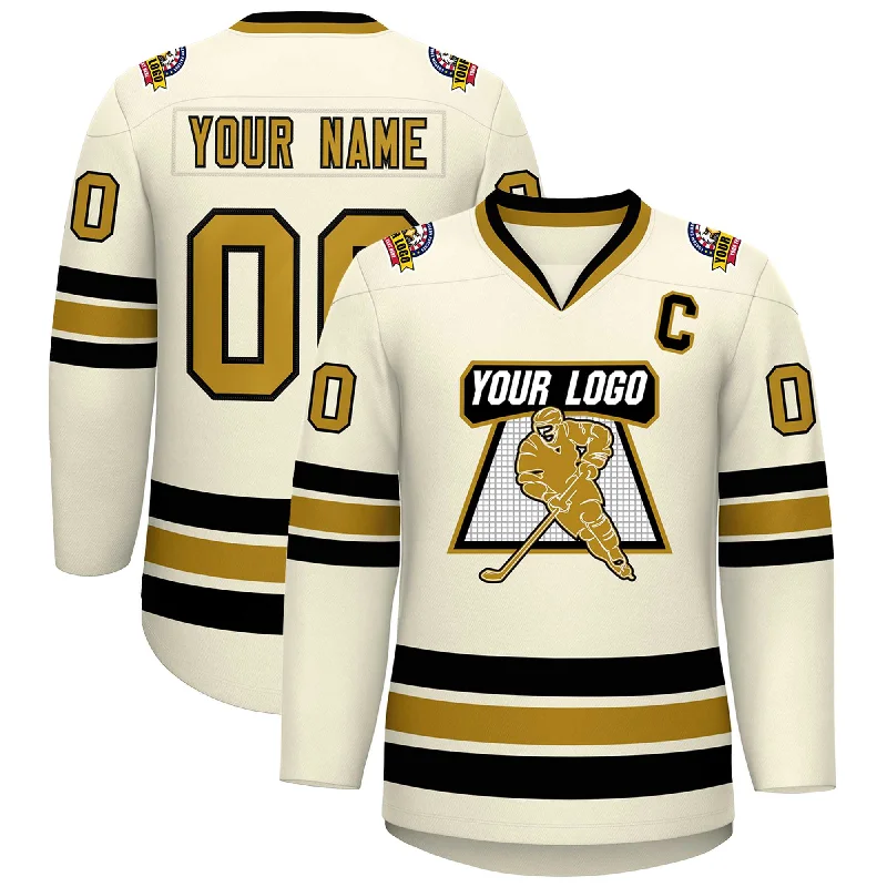 Custom Khaki Old Gold-Black Classic Style Hockey Jersey Elegant Men's Cashmere