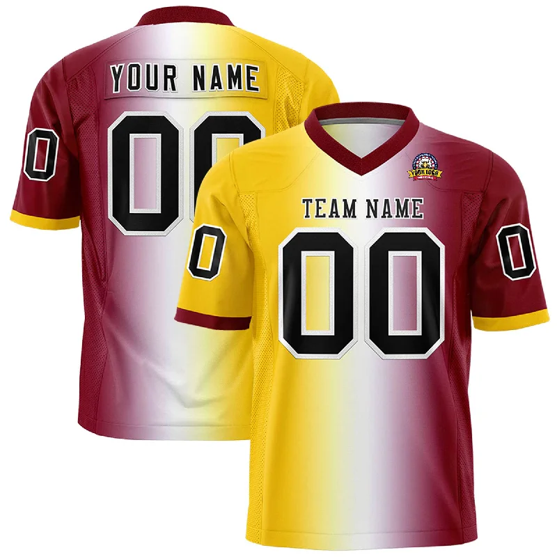 Custom Gold White-Crimson Personalized Gradient Fashion Authentic Football Jersey Elegant Men's Formal 