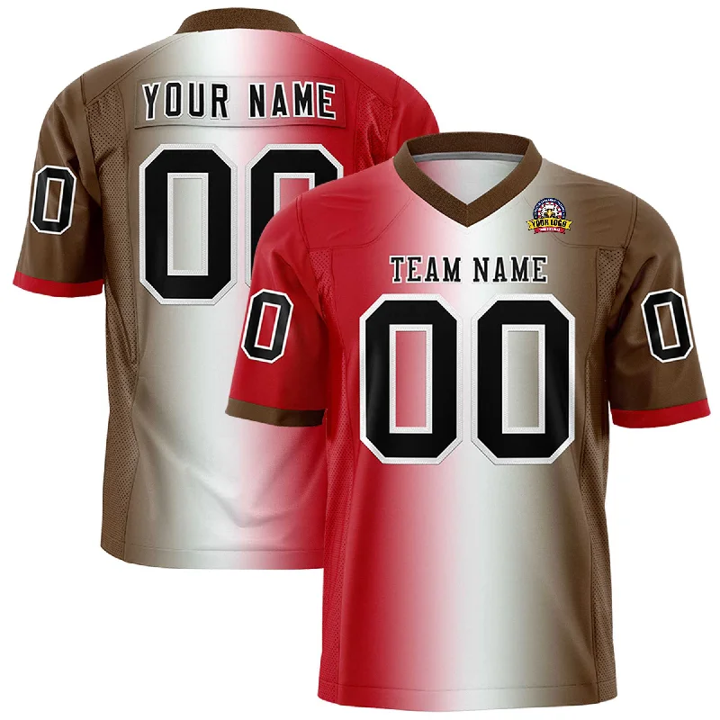 Custom Red White-Light Brown Personalized Gradient Fashion Authentic Football Jersey Dynamic Men's Glow