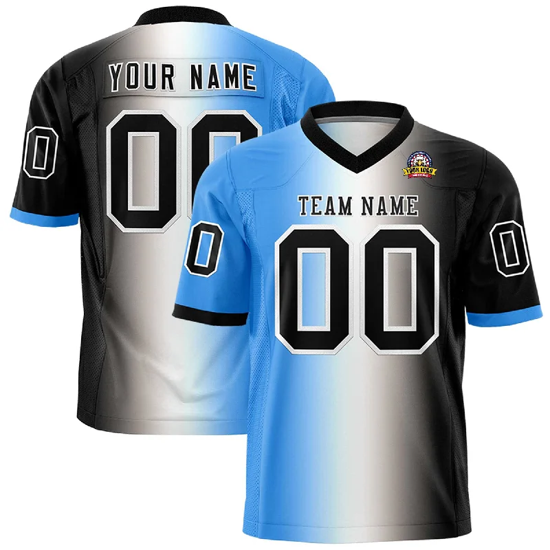 Custom Powder Blue White-Black Personalized Gradient Fashion Authentic Football Jersey Youthful Men's Anime